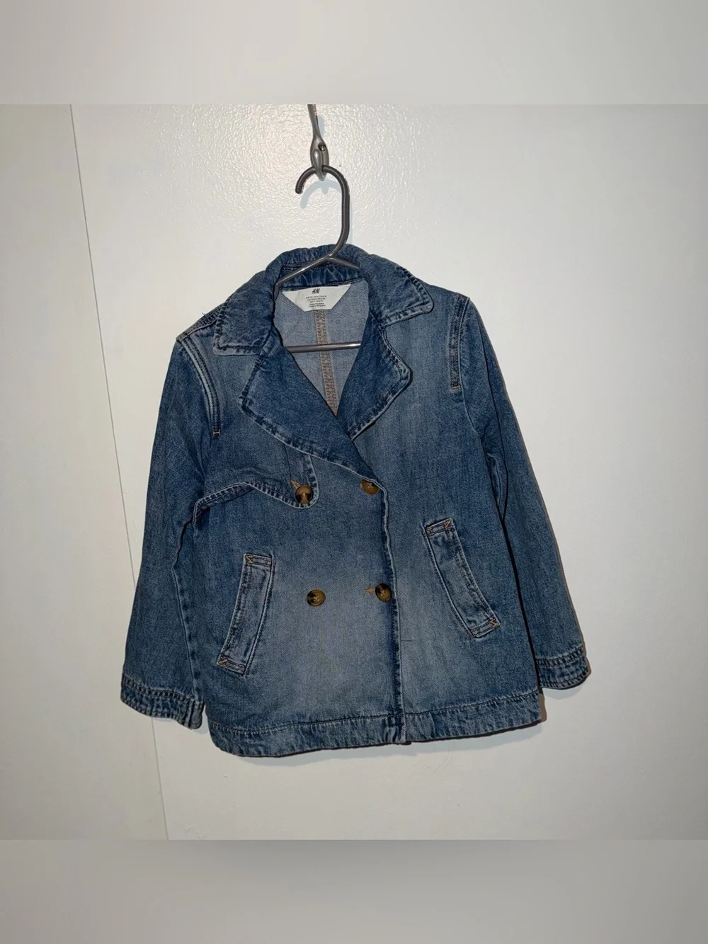H&M Girls' Blue Denim Double-Breasted Jean Jacket Size 6X